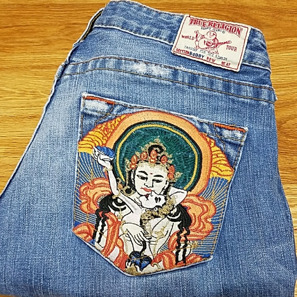 Vintage True Religion Bobby Flare Jeans with Colorful Embroidery